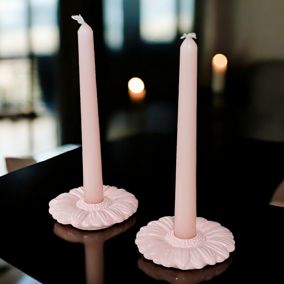 Vintage Avon Pink Fancy Flower Candle Holders & Scented Candles