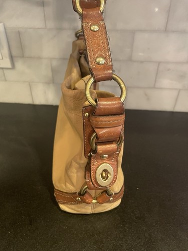 COACH Carly Hobo Shoulder Bag, Tan Leather with Brown Straps, Brass Hardware - Picture 3 of 15