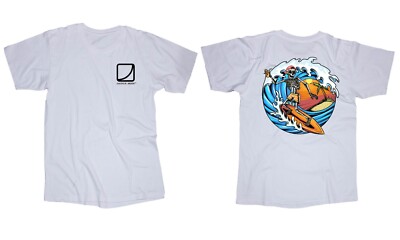 Launch Mode Skeleton Surfing Surf Waves Sunset Beach Ocean Cali white t-shirt