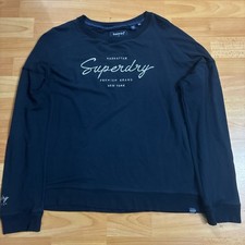 Superdry Blue Cotton Fleece Sweatshirt S Logo Embroidered Pullover