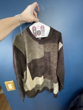 Vintage Dockers Geometric Pullover Sweater XL Brown Beige Crew Neck Long Sleeve