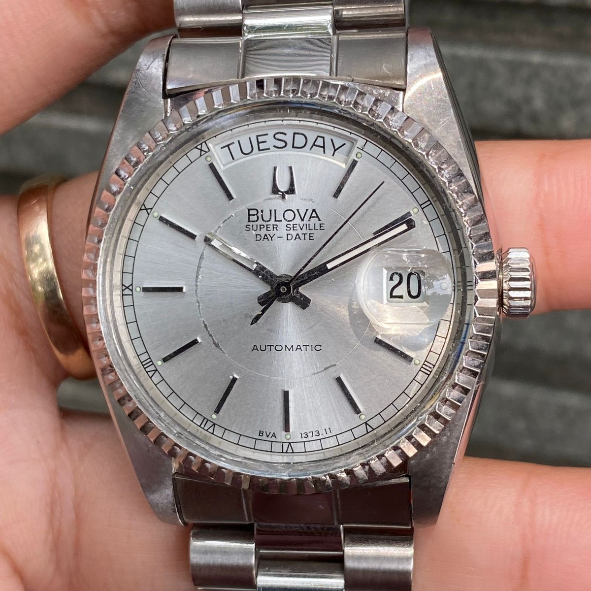 Rare Bulova President Super Seville Day Date Automatic Silver Vintage Men  Watch