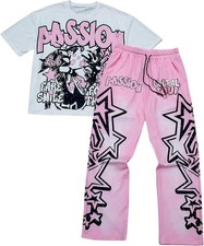 SOLY HUX Men's Summer Two Piece Outfits Short Sleeve Medium, Pink White Multi