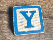 Vintage Wooden Alphabet Block Letter Y 1950s Mid Century Toy Decor