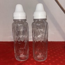 2 Evenflo 8 oz Glass Baby Bottles W/Caps No Nipples Made in Mexico- Estate Find