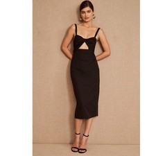 New Anthropologie BHLDN Evonna Dress MIDI $220 SIZE 10 Black Twist Cutout LBD