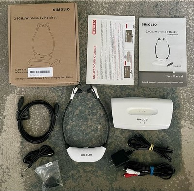 Simolio SM-823D 2.4GHz Wireless TV Headset Analog Optical CIB Box Tested INFO