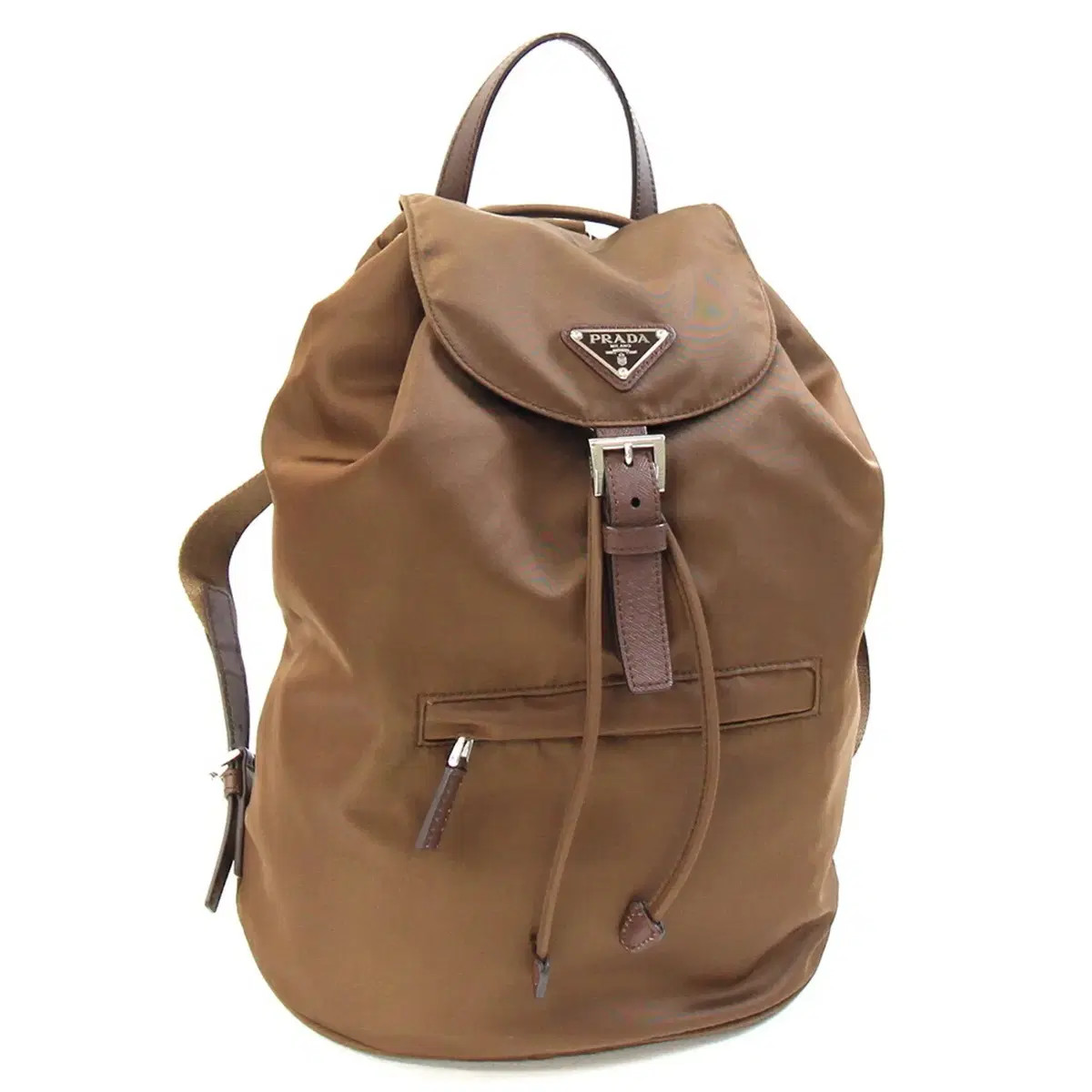 Prada brown nylon leather triangle backpack - image 1