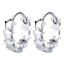 Fashion Pair Silver Plated Star Huggie Hoop Earrings Women Girl w/ Gift Box