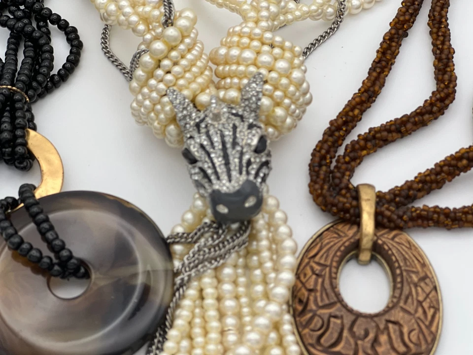 Lote de 3 Collares Chicos Coldwater Creek Declaración Tribal Cebra Safari Multi Hilo