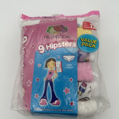 VTG 9-Pk Y2K Fruit of the Loom Girls Sz 12 Hipsters Underwear Panties NOS 2005