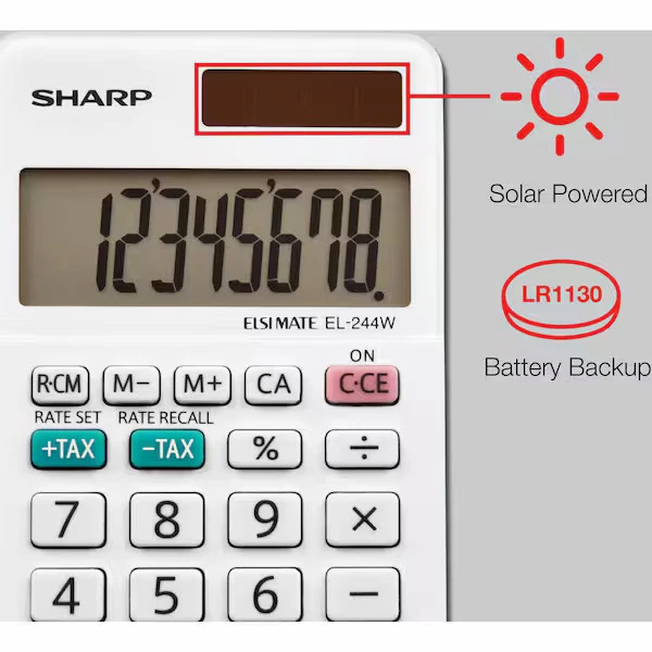 Sharp Pocket Calculator,LCD,8 Display Digits EL-244WB Sharp EL-244WB - Image 3 of 4