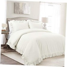 Reyna Ruffle Cotton Cover Set 3 Piece Set - Size Bedding Set King White Duvet