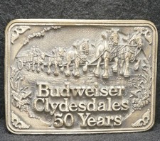 XC03102 VINTAGE 1970s BUDWEISER CLYDESDALES 50 YEARS ALCOHOL BEER BELT BUCKLE
