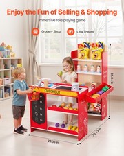 New Kids Grocery Store Playset, Wooden Play Store with Shopping Bag, Kids Super