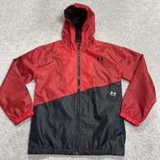 Under Armour Jacket YLG Youth Large ColdGear Windbreaker Red Black Hooded NWT