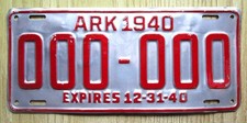 ARKANSAS 1940 SAMPLE LICENSE PLATE - ORIGINAL PAINT - NR - B