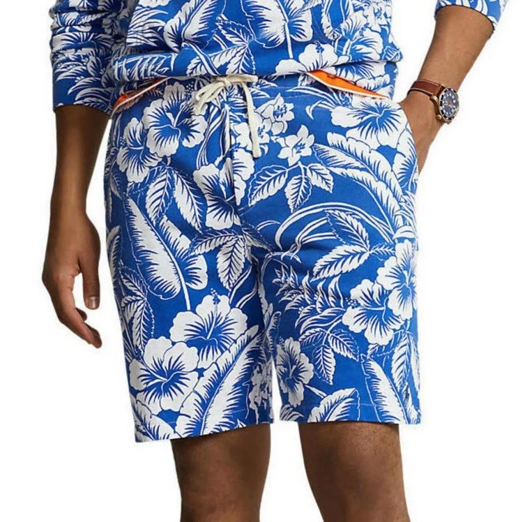 Polo Ralph Lauren Mens Bermuda Shorts New XXL Blue White Floral Terry Drawstring