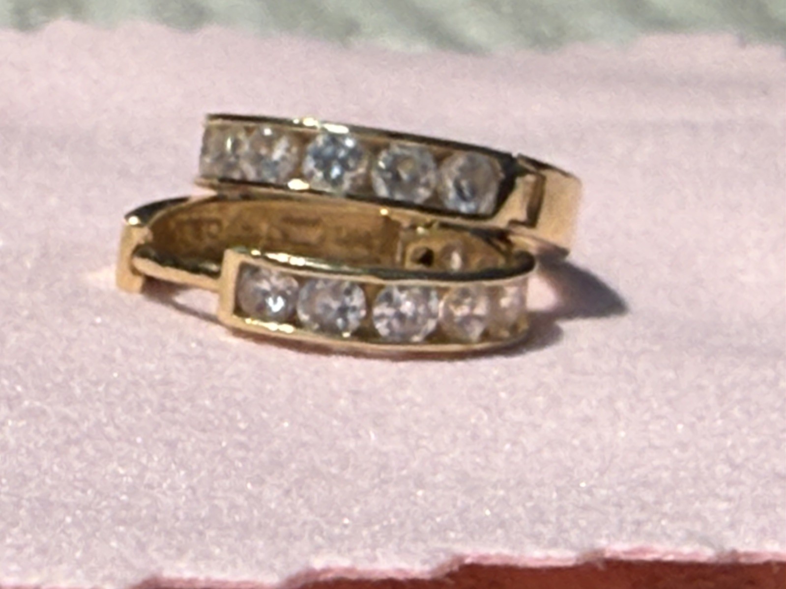 14K Gold Huggie Hoop Earrings Clear Stones 1.5 Grams Yellow Gold Small Hoops