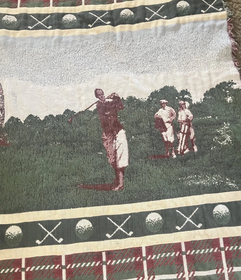Vintage Golf Tapestry Throw Or Wall Hanging 65”x42” Good Clean Condition - Image 3 of 3