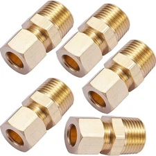 Brass Compression Tube Pipe Fitting Connector, Straight Coupling Adapter, 3/8" T
