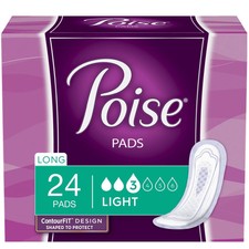 Incontinence Pads for Women, 3 Drop Light Absorbency, Long Length, 24 Count