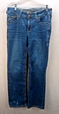 Ariat REAL Denim Jeans Womens 30R 30x30 Blue Contrast Stitch Bootcut Embroidered