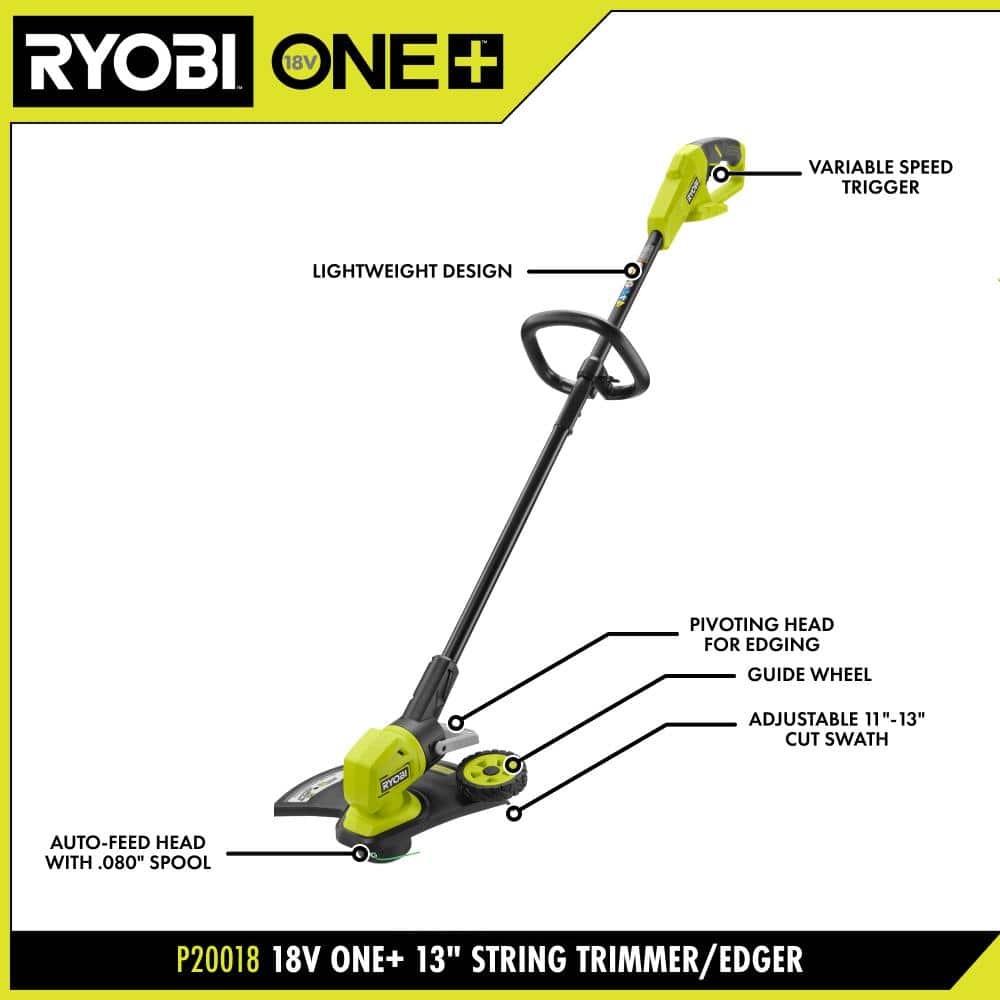 RYOBI ONE+18V 13 in. Cordless Battery String Trimmer/Edger 4.0Ah Battery+Charger