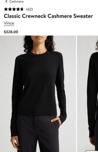 Maglione Vince Classic girocollo in cashmere nero taglia XL #S7160 nuovo con etichette leggi