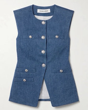 NWT VERONICA BEARD Tamara Denim Vest Crest Buttons 8 Light Cornflower Blue 468