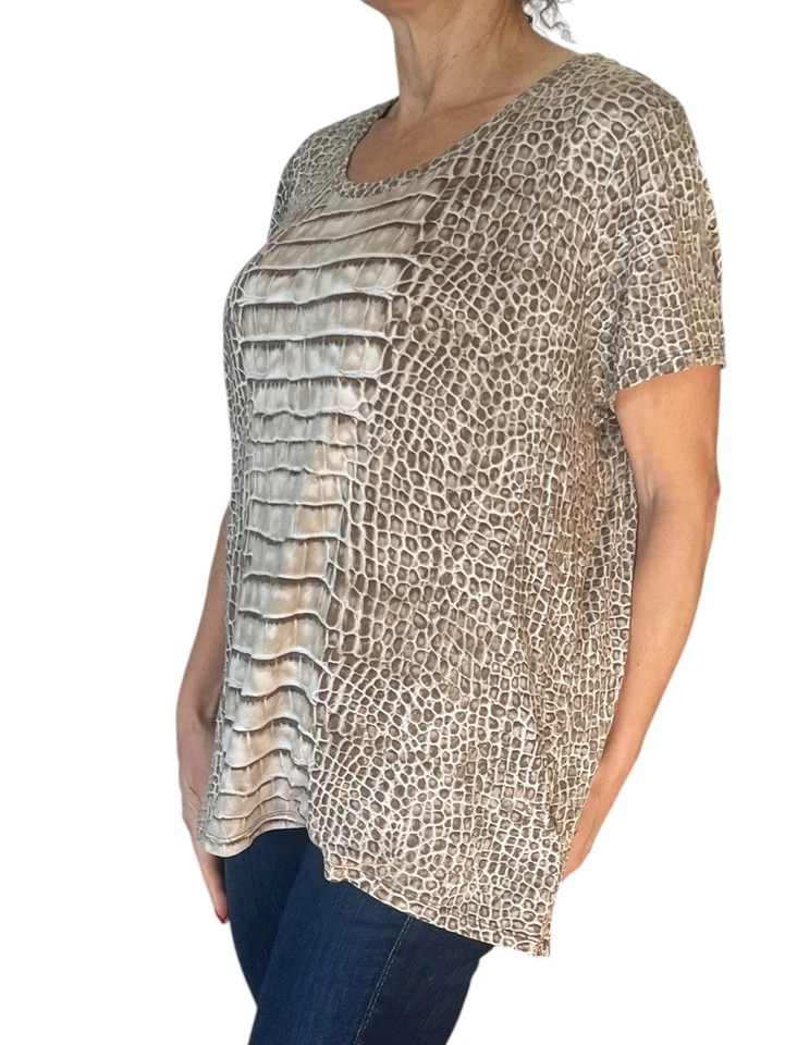 CAMISETA MUJER PLUS 2X PIEL DE SERPIENTE ESTAMPADA NOVEDAD ELÁSTICA MANGA CORTA Foto 3 de 4