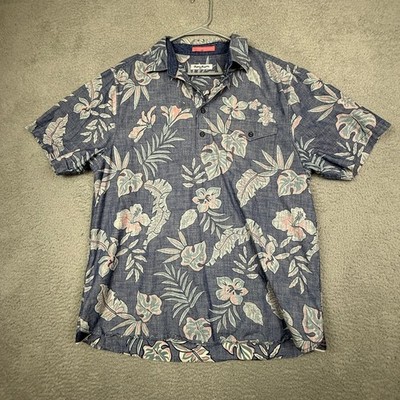 Tommy Bahama Mens Large Blue Floral Short Sleeve Button Up Shirt