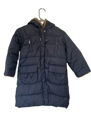 Il Gufo Navy Blue Down Filled Puffer Hooded Coat Jacket Size 5 Yrs Faux Fur Trim