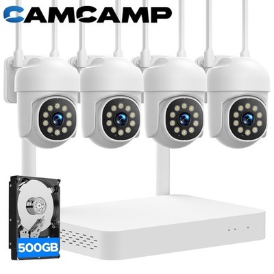 CAMCAMP Außen WLAN Überwachungskamera Set, 4X WiFi Kamera mit 10CH 500GB HDD NVR