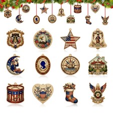 12Pcs 250 Anniversary USA Ornaments Vintage Wooden 4th of July Patriotic Dec...