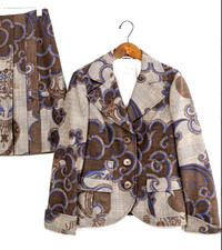 EMILIO PUCCI Glen Check Pucci Print Skirt Suit Set Size 44 Made in Italy Vintage
