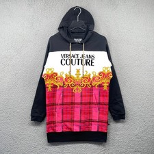 Versace Jeans Couture Hoodie Dress Womens XXS Black Pink Plaid Chain Drawstring