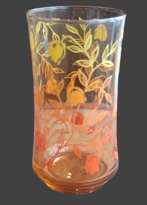  4 Vintage Drinking Glasses From The 60's / 70's Libby Gold Belle Floral Ombré  