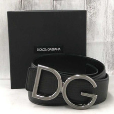 Dolce & Gabbana Belt Black Leather Silver DG Logo Buckle 96cm with Box