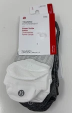 Lululemon Power Stride Tab Socks 3 Pack Black Gray White Size Large 9-11