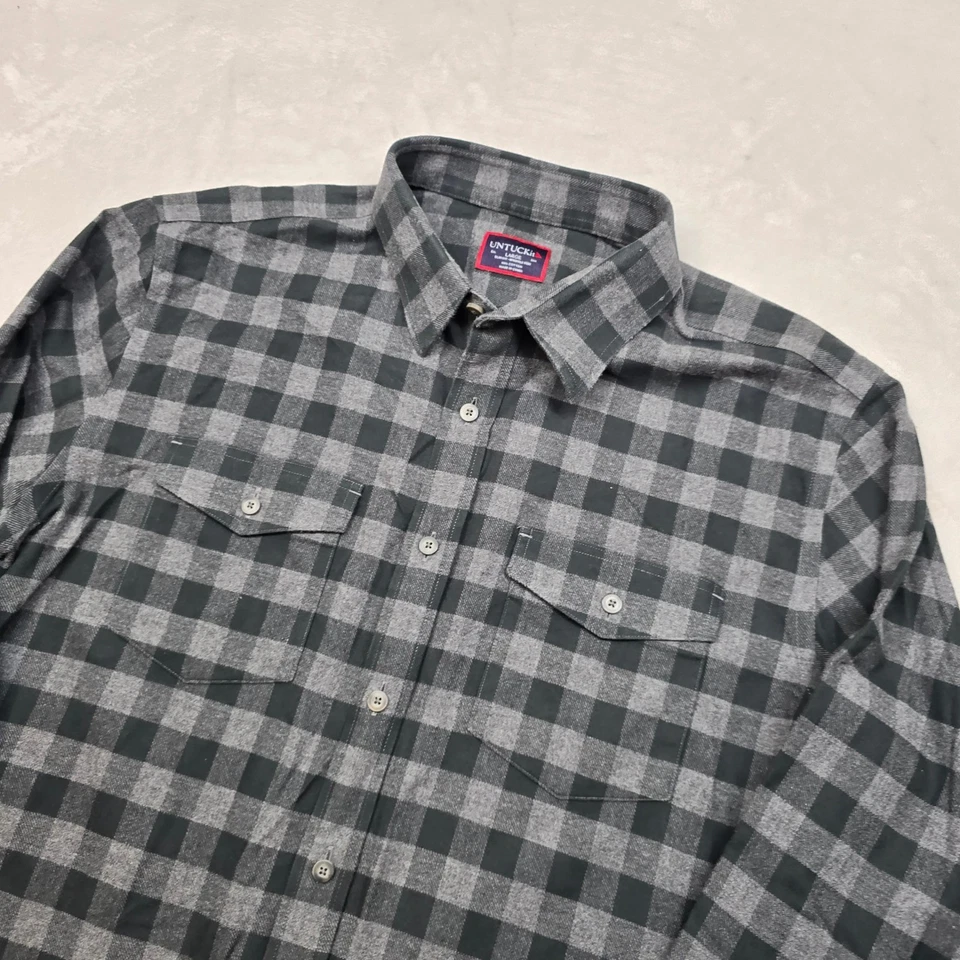 UNTUCKit Flannel Shirt Mens Large Gray Black Buffalo Plaid Long Sleeve - Image 4 of 4
