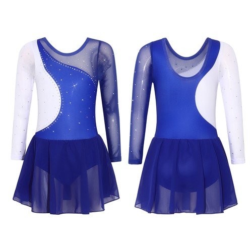 Kids Girls Dancewear Ballet Dress Contemporary Costume Rhinestone Dance Stage - Afbeelding 8 van 17