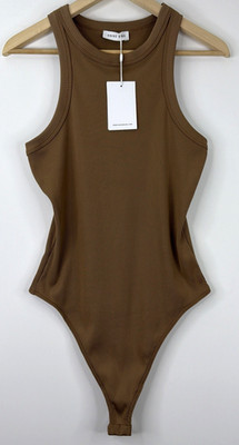 NWT Anine Bing Ty Thong Bodysuit Brown Rib Knit Stretch Nylon US Medium / 6