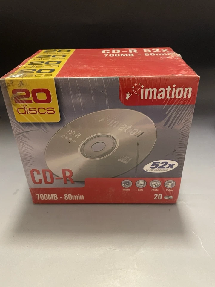 Factory-sealed box of 20 Imation CD-R recordable discs. - Image 1 of 1