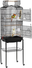 64'' Bird Cage, Open Top Parakeet Cage W/Slide-Out Tray, Feeders, Detachable Rol