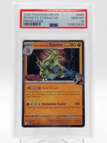 ROCKET'S TYRANITAR 2025 DESTINED RIVALS PRERELEASE #096/182 PSA 10 Q0895