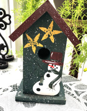 RUSTIC WOODEN SNOWMAN DECORATIVE BIRDHOUSE (GREEN)