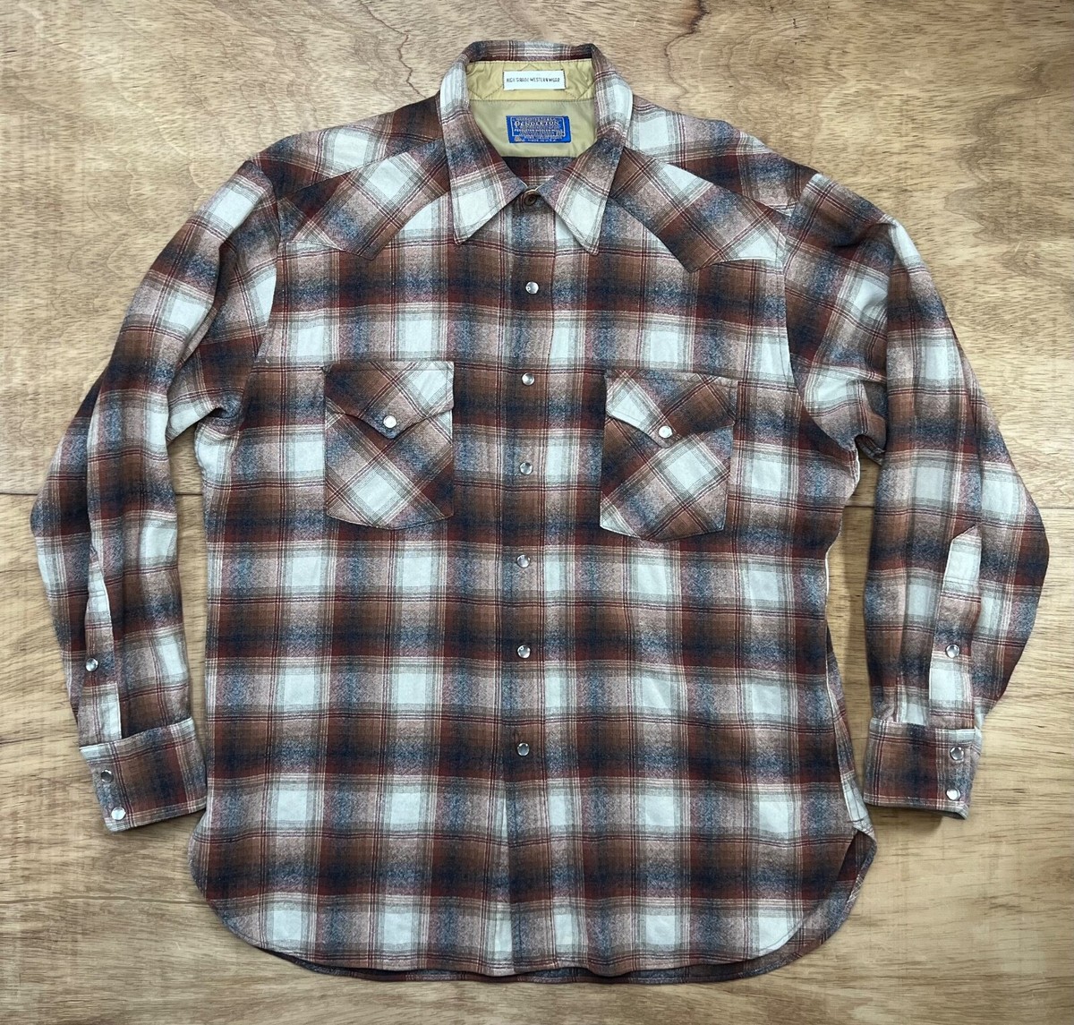 Pendleton High Grade Western Wear Pearl Snap Vintage 70s 80s Brown