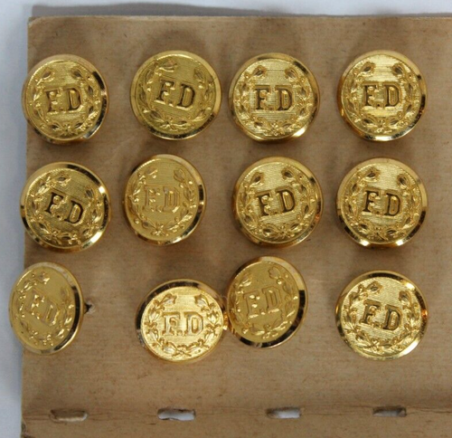 Waterbury Button Co. - FD - Fire Department Uniform Buttons - 12 pcs Gold - 5/8" - Picture 1 of 6