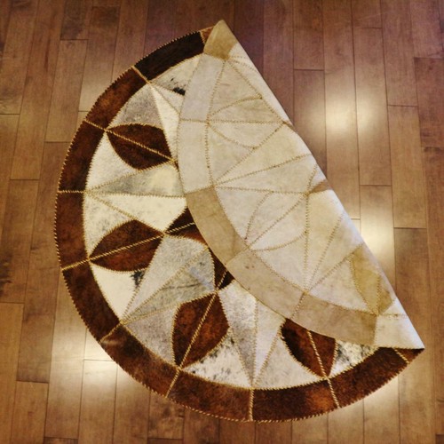 100% Authentic Egyptian Genuine Hair Cowhide Leather Patchwork Rug Carpet #204 - Picture 6 of 7